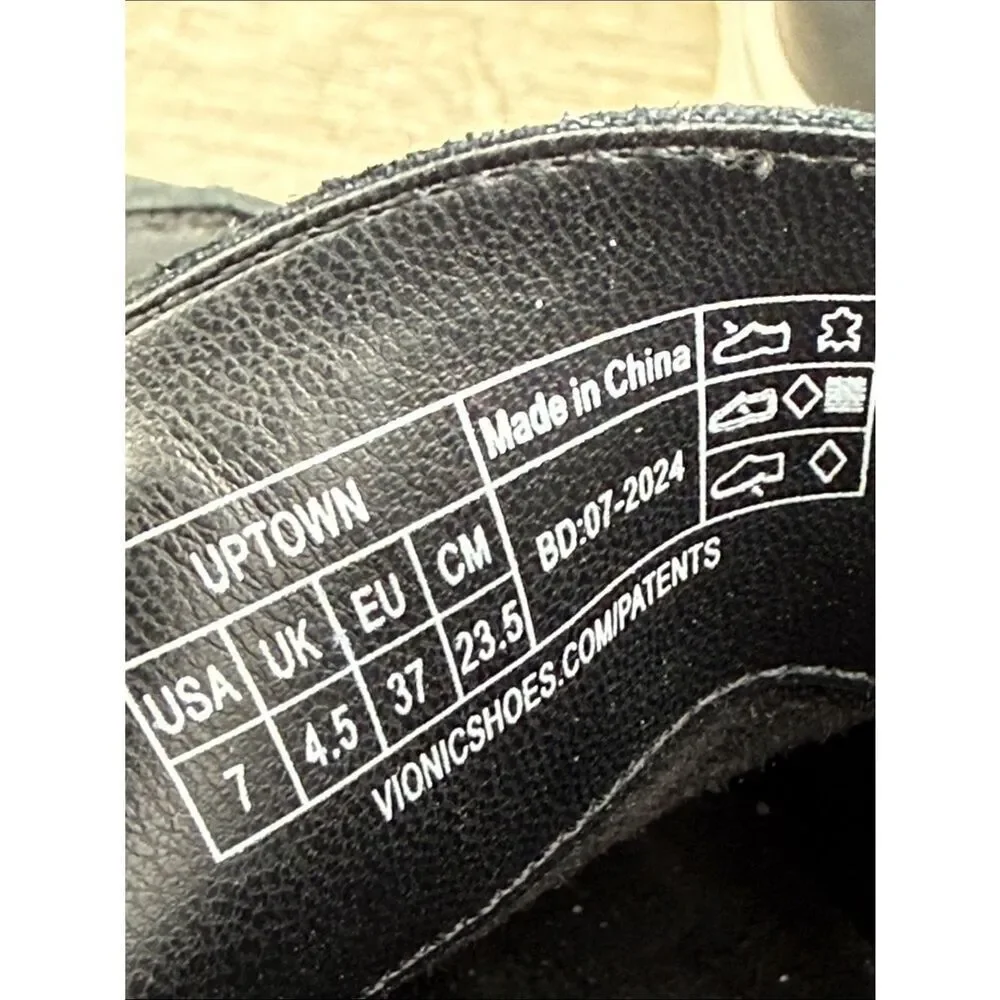 Vionic Uptown Women’s Sz 7 Black Leather Slip On Sneaker Penny Loafers